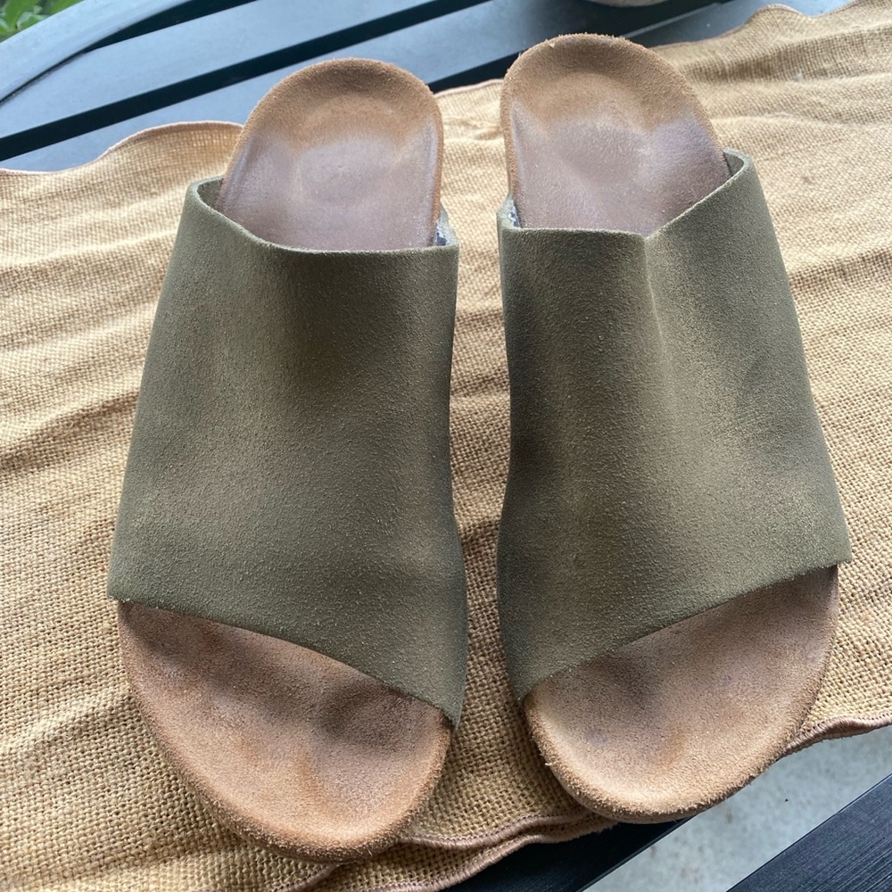 Green Birkenstock wedges